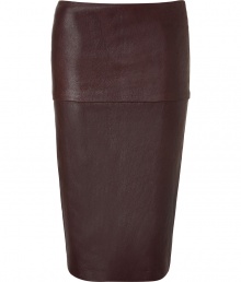 Luxurious skirt made ​.​.of fine, brown lamb leather - New tube shape, narrow and knee length - With a stylish fold-over - A figure knockout, you have never worn a skirt that molds such curves and makes you look so totally lean at the same time - In the office with a blazer and blouse, in the evening with a tunic and sandals