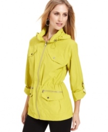 Shield yourself from the elements with this sleek lightweight anorak from Style&co. Sport. Outfitted with a hood and pockets, it has everything you need to get you through a rainy day!