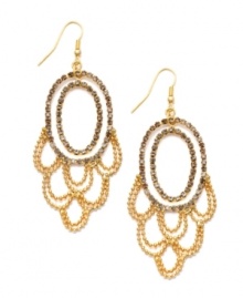 Light up your night. Bar III's luminous drop earrings will perfect your party look. A gold tone mixed metal beaded design sparkles with the addition of hematite-colored crystals. Approximate drop: 2-1/2 inches.