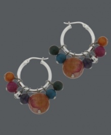 Add a little Brasilian flair to your look with the bold colors of Fire Agate (14 ct. t.w.). Avalonia Road's inspired style features a sterling silver hoop setting. Approximate drop length: 1-3/8 inches. Approximate drop width: 3/4 inch.