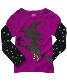 Spooky style. With Halloween graphics on front, these long-sleeve tees give her a snuggly style for the season.