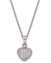 Show some love for style. B. Brilliant's heart pendant sparkles with round-cut cubic zirconias providing a dazzling touch. Crafted from sterling silver. Approximate length: 18 inches + 3-inch extender. Approximate drop length: 1/2 inch. Approximate drop width: 1/3 inch.