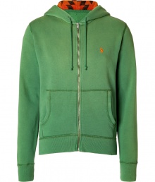 Upgrade your rugged casual look with Polo Ralph Laurens super soft fleece hoodie, detailed with contrast geo-print hood lining for a contemporary-cool finish - Zippered front, split kangaroo pockets, fine ribbed trim - Slim sporty fit - The perfect partner for casual days