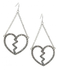 Love can be a dangerous game. GUESS's broken heart earrings capture the emotion in a crystal-encrusted design set in silver tone mixed metal. Approximate drop: 1-1/2 inches.