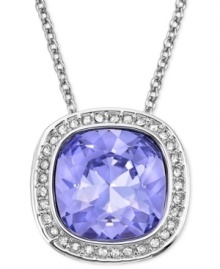 Swarovski adds glamour with a simple touch in the Simplicity pendant necklace. Crafted from rhodium-plated mixed metal, the pendant features a Provence Lavender crystal, offset by pave accents. Approximate length: 15 inches. Approximate drop: 1 inch.