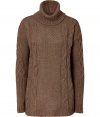 With its oversized fit and timeless classic cable knit, Closeds cool raw umber turtleneck pullover is a super soft essential - Turtleneck, long sleeves, ribbed trim, contrast knit throughout, relaxed fit - Team with color-pop trousers and slipper-style loafers for preppy-chic days