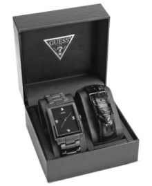 Keep your dress attire options open with this interchangeable watch set from GUESS.