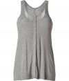 Add fashion-forward style to your causal look with this chic button up tank from Twenty8twelve - Round neck, sleeveless, concealed front button placket, racerback, long body, relaxed silhouette - Style with skinny jeans, a boyfriend blazer, and embellished ballet flats