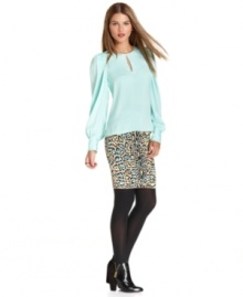 Add fierce flair to your fall look with this leopard BCBGMAXAZRIA pencil skirt -- perfect for adding a pop of print to your style!