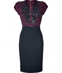 With its rich wine print and intricately embellished bodice, Emilio Puccis tailored sheath radiates dark glamour with an impeccable, feminine finish - Open V-neckline, cap sleeves, full exposed metal back zip, micro kick pleat - Flawless tailored fit - Team with sleek pumps and a dusting of sparkly fine jewelry