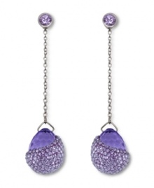 Purple reigns on these regal, elegant linear earrings from Swarovski. Delicately dangling from silver tone mixed metal chains, lovely lilac-hued crystals are adorned by vibrant violet crystal Pointiage for a dazzling effect. Approximate drop: 2-4/10 inches.