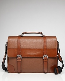 Mix it up with this double-duty briefcase with a crossbodys strap that makes the dash between meetings easier than ever. The look blends pebbled leather and smooth leather in complementary tones for workday sophistication with an edge.