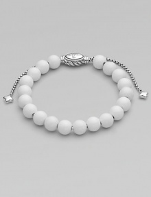 From the Spiritual Bead Collection. Bright white agate beads are accented by polished sterling silver.White agate Sterling silver Width, about 8mm Diameter, about 2 Adjustable clasp Imported