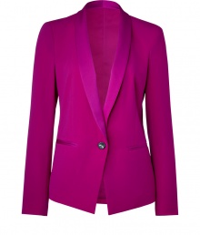 The classis tuxedo-style blazer goes bold with this neon-hued iteration from DKNY - Narrow lapels, long sleeves, single button closure, welt pockets, slim fit - Style with slim cropped trousers, a bold heel, and a simple leather clutch