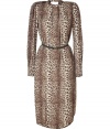 Statement-making and undeniably chic, this leopard-laden dress from Malene Birger takes your cocktail-ready look to new stylish heights - Stand collar, long puff sleeves, pleating at bodice and waist, elasticized waist belt, open back with button closure, curved asymmetric hem - Wear with a slim trench and metallic heels