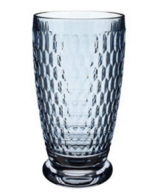 Make all your gatherings sparkle with Boston Colored glassware. A textured, diamond-shaped pattern on lead crystal radiates vintage sophistication.