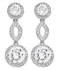 Stunning and sparkling. Add a glamorous and glittering finishing touch to your evening ensemble with Eliot Danori's framed cubic zirconia drop earrings (7 ct. t.w.). Set in silver tone mixed metal. Approximate drop: 1-1/4 inches.