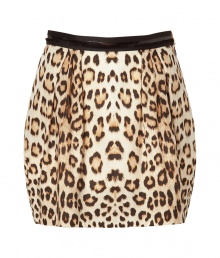 With a flirty silhouette and a bold animal print, this chic mini skirt from Robert Cavalli is a new-season must-have - Banded waist with black trim, tulip silhouette with front pleats, mini length, concealed side zip closure - Style with a feminine blouse, a boyfriend blazer, and platform pumps