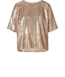 A cool choice perfect for your most festive affairs, Paul & Joes two-tone sequin striped top counts as a must for modern evening looks - Round neckline, raglan short sleeves, vertical two-tone sequin striping - Boxy straight fit - Wear with slim tailored separates and patent leather flats