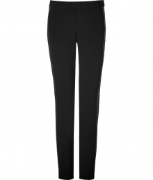 Inject a cool urbane edge into your outfit with these metallic copper embroidered tuxedo stripe pants from New York label Rag & Bone - Front and back slit pockets, zip fly, hidden hook and button closures - Loosely fitted, slightly tapered leg - Pair with everything from modern knits and ankle boots to feminine tops and heels