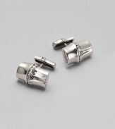 An artful interpretation of bamboo, created in sterling silver. Chunky cuff links with etched detailing Made in Bali