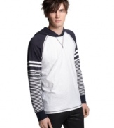 Change up your layered look with something lightweight with this long-sleeved hoodie t-shirt from Bar III.