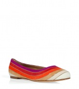 Inject classic style into your look with these ultra chic, spring-ready flats from Salvatore Ferragamo - Multicolor suede stripe detail with metallic trim, rounded toe - Style with a sleek sheath and a statement bag