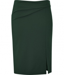 Alberta Ferretti puts a modern spin on ladylike luxe with this ultra-chic, bottle green wool blend pencil skirt - Curve-hugging slim cut hits above knee and features a sultry side slit - Elegant drape detail at waist and side zip - Seamlessly transitions from the office to after-work cocktails, parties and dinners - Dress up with a silk blouse, leather jacket and pumps, or go for a more laid-back look with a boxy pullover and sandals