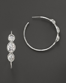 From the Silver collection, three-clear quartz cameo stones on sterling silver hoops. Designed by Ippolita.