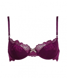 Stylish bra in fine blackberry synthetic fiber - very comfortable and elastic due to stretch content - model Spree by designer and top model Elle Macpherson - luxurious underwire bra in lace optic with cute bow - slim adjustable straps - padded cups - hook closure - perfect for low necklines - creates a dream cleavage - perfect snug fit - stylish, sexy, seductive - fits under (almost) all outfits