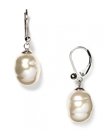 Majorica 12mm baroque grey pearl drop earrings are beautifully crafted using organic man made pearls from Mallorca, Spain. An updated classic. Sterling silver and 14 karat post. Clasp closure for pierced ears. 1.5 drop.