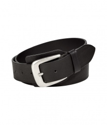 Cinch your look in style with this black leather belt from cult favorite designer Maison Martin Margiela - Textured leather with silver-toned buckle - Pair with jeans, corduroys, dress trousers, or chinos