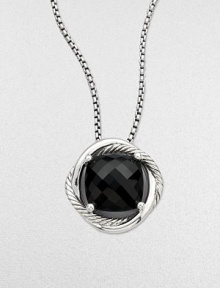 From the Infinity Collection. An elegant style with a faceted, center stone of rich, black onyx set in sleek sterling silver on a box link chain. Black onyxSterling silverLength, about 18Pendant size, about ½Lobster clasp closureImported 