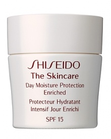 Shiseido The Skincare Day Moisture Protection Enriched SPF 15. A daytime moisturizer specially formulated to provide optimal hydration and balance in skin while protecting against UV rays and the damaging effects of other environmental factors. . Recommended for normal and combination skin. Smooth over face each morning after cleansing and balancing skin. Contains SPF 15.