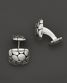 These pebbled sterling silver cuff links from the John Hardy Kali collection add sophisticated shine to French cuffed shirts.