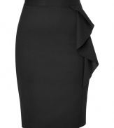 A romantic ruffle add heightened style to this figure-enhancing pencil skirt from Viktor & Rolf  - Fitted waistband, pencil silhouette, asymmetric draped side ruffle, concealed back zip closure -  Wear with a silk blouse, platform heels, and a statement clutch