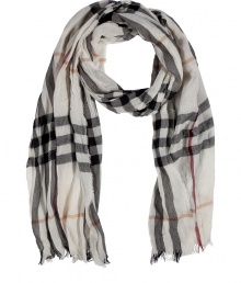 Perfect for taking through all four seasons, Burberry Londons ultra soft merino-cashmere scarf is a chic and versatile way to wear the brands covetable check - Fringed ends, frayed edges - Wrap around timeless looks both indoors and out