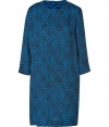 Work an optical note into your daytime dress wardrobe with By Malene Birgers bright blue and black zigzag printed shift - Rounded neckline, 3/4 sleeves, epaulettes, metal back zip - Straight fit - Team with chic flats and ladylike handbags