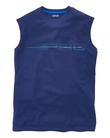 A classic sleeveless tee is updated with modern athletic style.