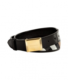 Pull together casual and tailored looks alike with Burberry Londons iconic house check belt - House check cotton belt with leather trim, polished metal buckle with engraved logo - Team with cashmere pullovers and your favorite pair of jeans