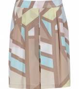 With a geometric print and soft pastel coloring, Steffen Schrauts pleated silk skirt is a contemporary-chic choice for spring - Flat waistband, pleated skirt, hidden back zip - Softly draped fit - Wear with a crisp white button-down and heels