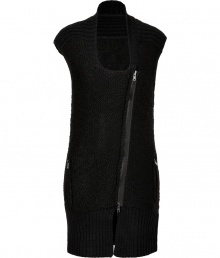 Give your look a kick of contemporary cool with 2nd Days knit waistcoat, detailed with modern hardware for a fantastically urbane edge - Stand-up collar, scooped neckline, sleeveless, off-center front zip, zippered pockets, ribbed trim - Form-fitting - Pair with edgy accessories and jet black leather separates