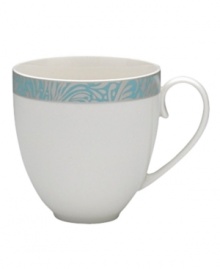 With a fresh, feminine feel and exceptional durability, the Lucille Teal mug delivers lasting style to every day and occasion. A fanciful pattern inspired by 1950s lace trims and drapes creamy, contemporary porcelain from Denby.