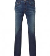 Dark blue straight leg jeans - by American cult label J Brand - slim and straight fit, very comfortable due to a small stretch content - faded used optic with light parts at the thighs and rear - can be paired with everything casual, sporty and easy going - typical pants for every day, (not at the office!) which will last a lot of seasons - pairs with shirts, sweaters, blazers, parkas, Chelsea boots, loafers, half shoes