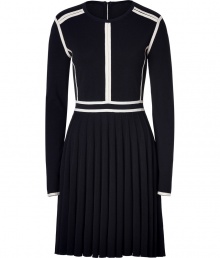 Perfect for taking from work to cool weather cocktails, Marc by Marc Jacobs two-tone sweater dress is as versatile as it is chic - Round neckline, long sleeves, layered cream trim, hidden back zip - Fitted top, full skirt - Wear with sleek pumps and a carryall tote to work