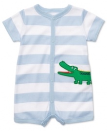 He'll love getting his gator on in this adorable striped onesie from Carter's. Snaps at front and leg openings for easy changes.