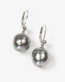 Majorica 12mm baroque grey pearl drop earrings are beautifully crafted using organic man made pearls from Mallorca, Spain. An updated classic. Sterling silver and 14 karat post. Clasp closure for pierced ears. 1.5 drop.