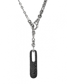 John Hardy Long Rectangular Drop Pendant with Black Sapphire on Kali Link Necklace, 22