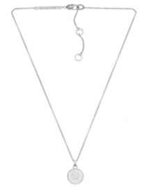 Subtle chic. Michael Kors' necklace, crafted from silver ion-plated steel, features a small concave glass pave pendant for a stylish touch. Approximate length: 16 inches + 2-inch extender. Approximate drop: 1/2 inch.