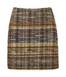 Add classic-cool style to your office-to-evening separates with this mini boucle skirt from Blumarine - Multicolor plaid boucl? mini skirt with concealed back zip closure - Style with a sheer silk blouse and heels